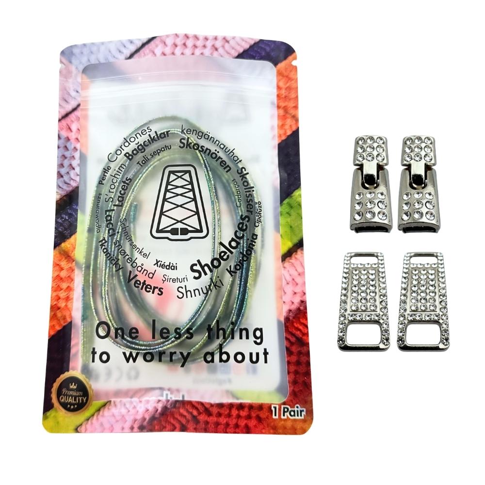 Elastische veters zonder strikken bling bling 6mm haak zilveren sluiting splash in luxe verpakking