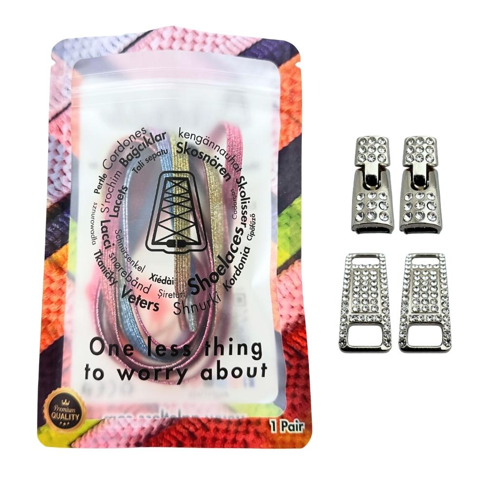 Elastische veters zonder strikken bling bling 6mm haak zilveren sluiting snoepkleur in luxe verpakking