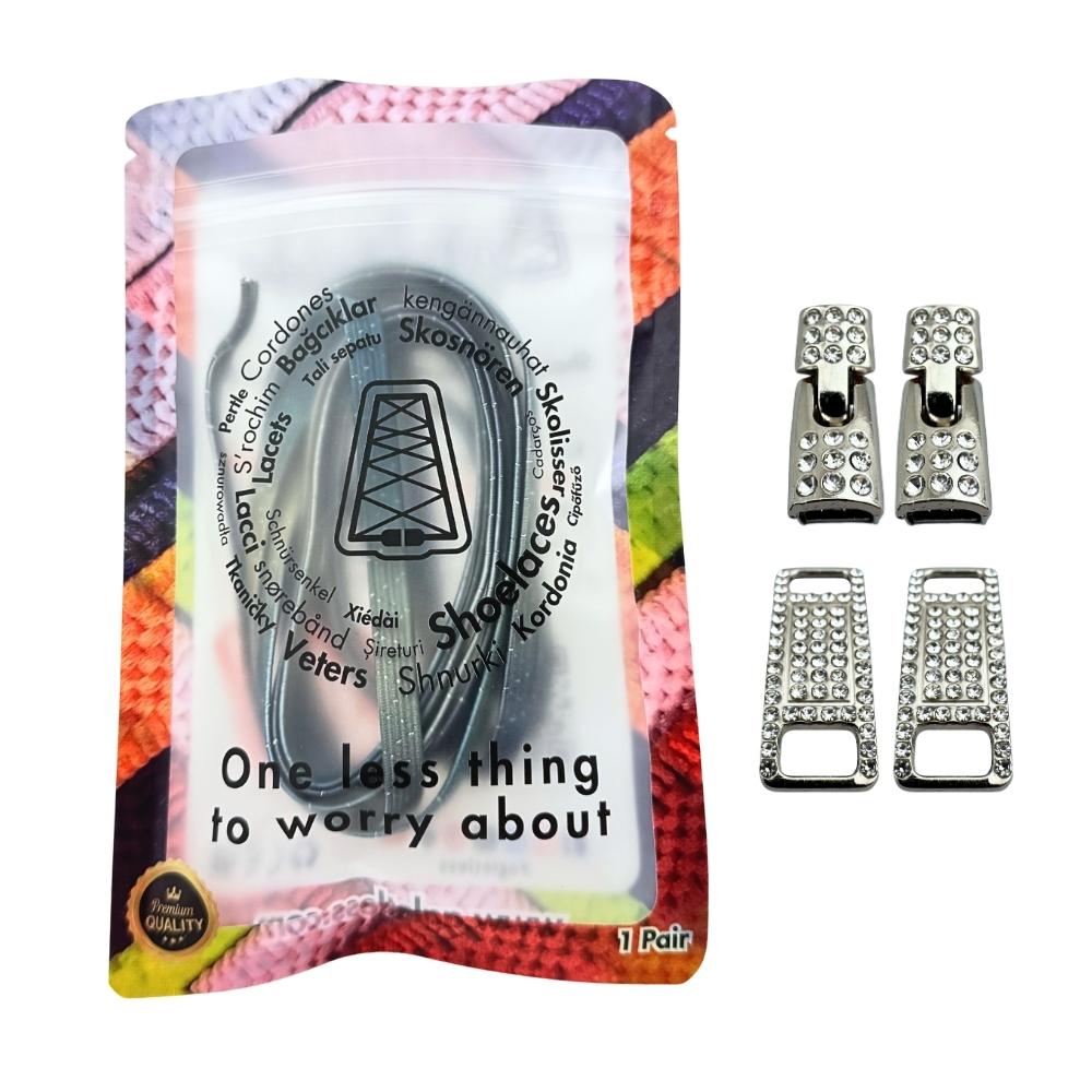 Elastische veters zonder strikken bling bling 6mm haak zilveren sluiting stars in luxe verpakking