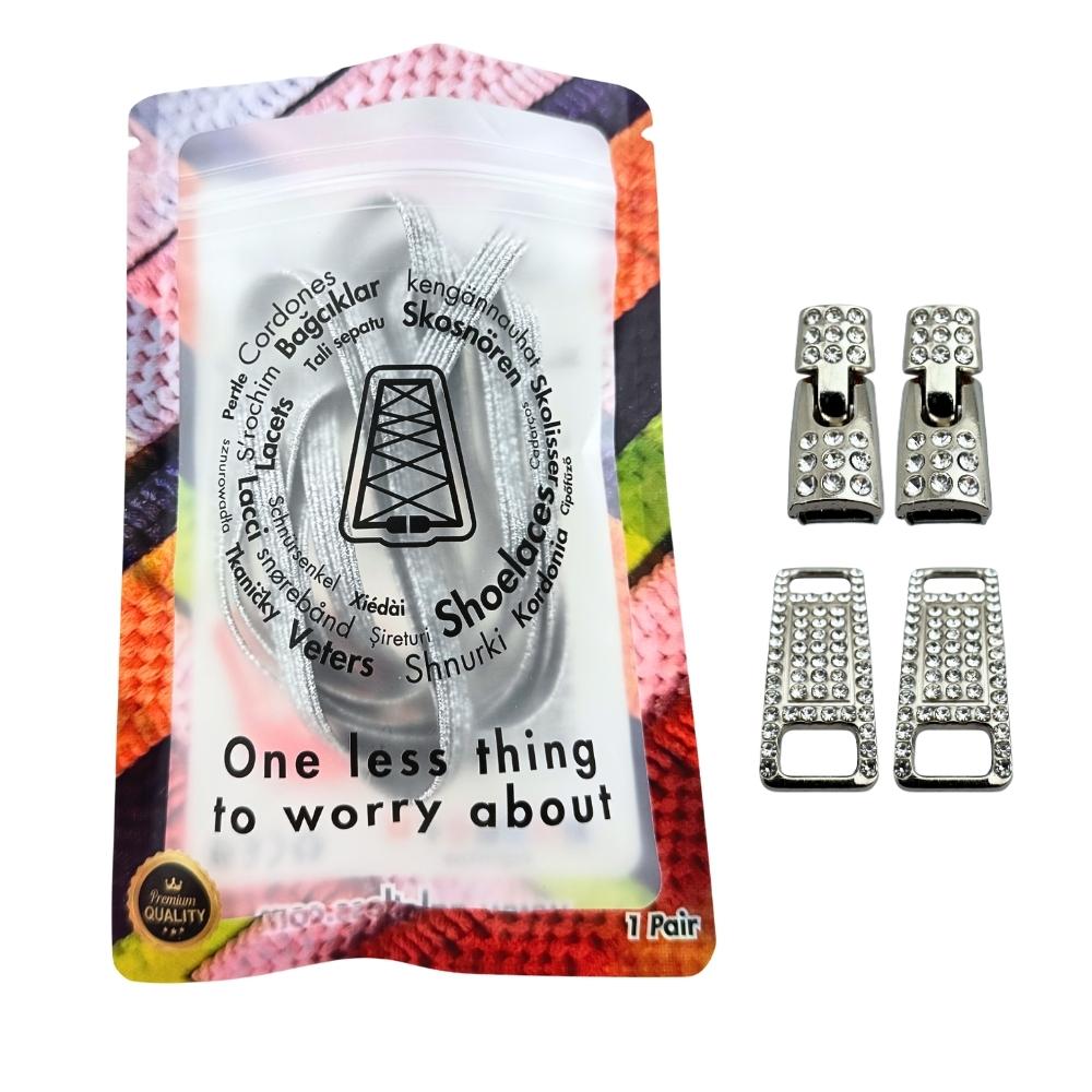 Elastische veters zonder strikken bling bling 6mm haak zilveren sluiting zilver in luxe verpakking