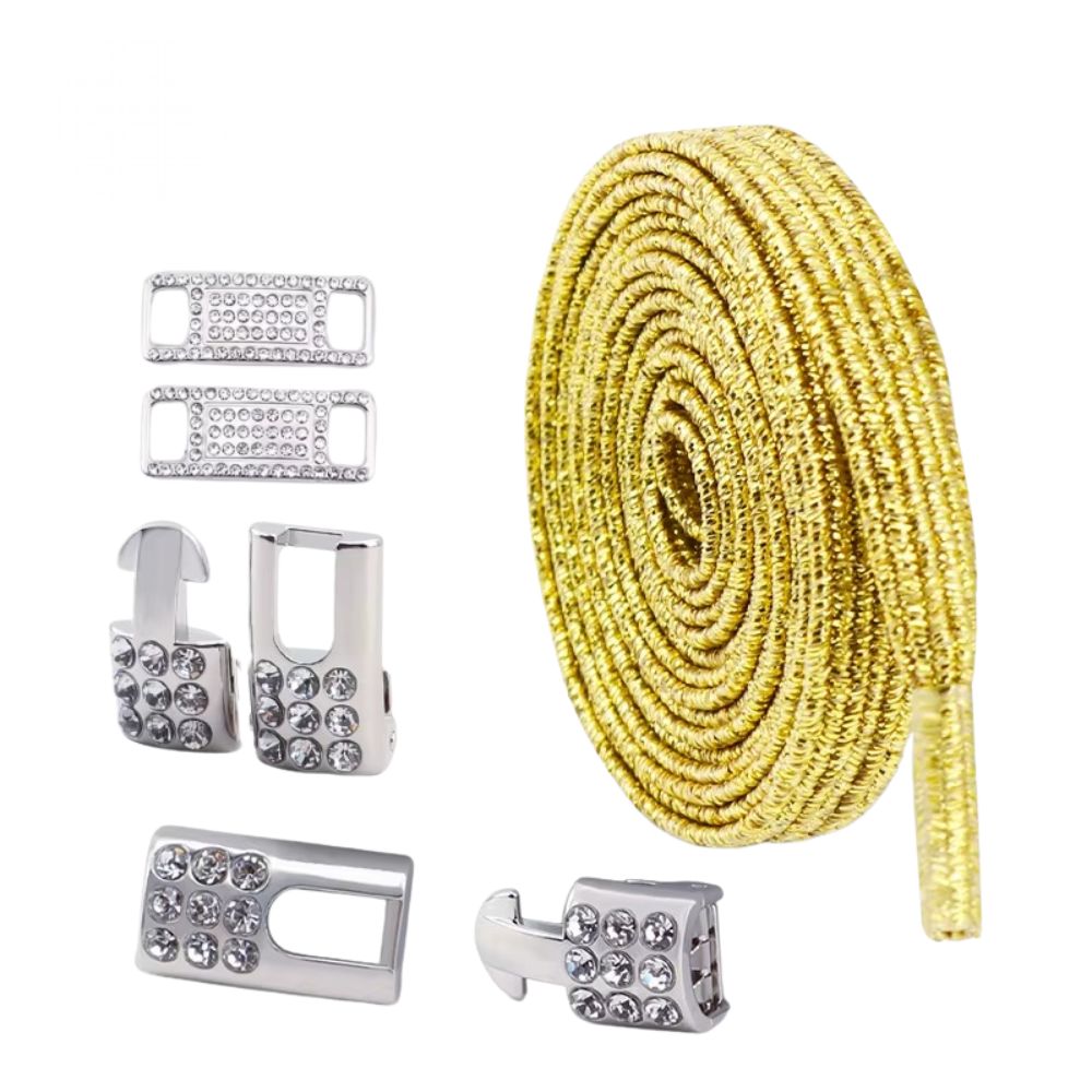 Bling elastische veters goud plat met zilveren sluiting