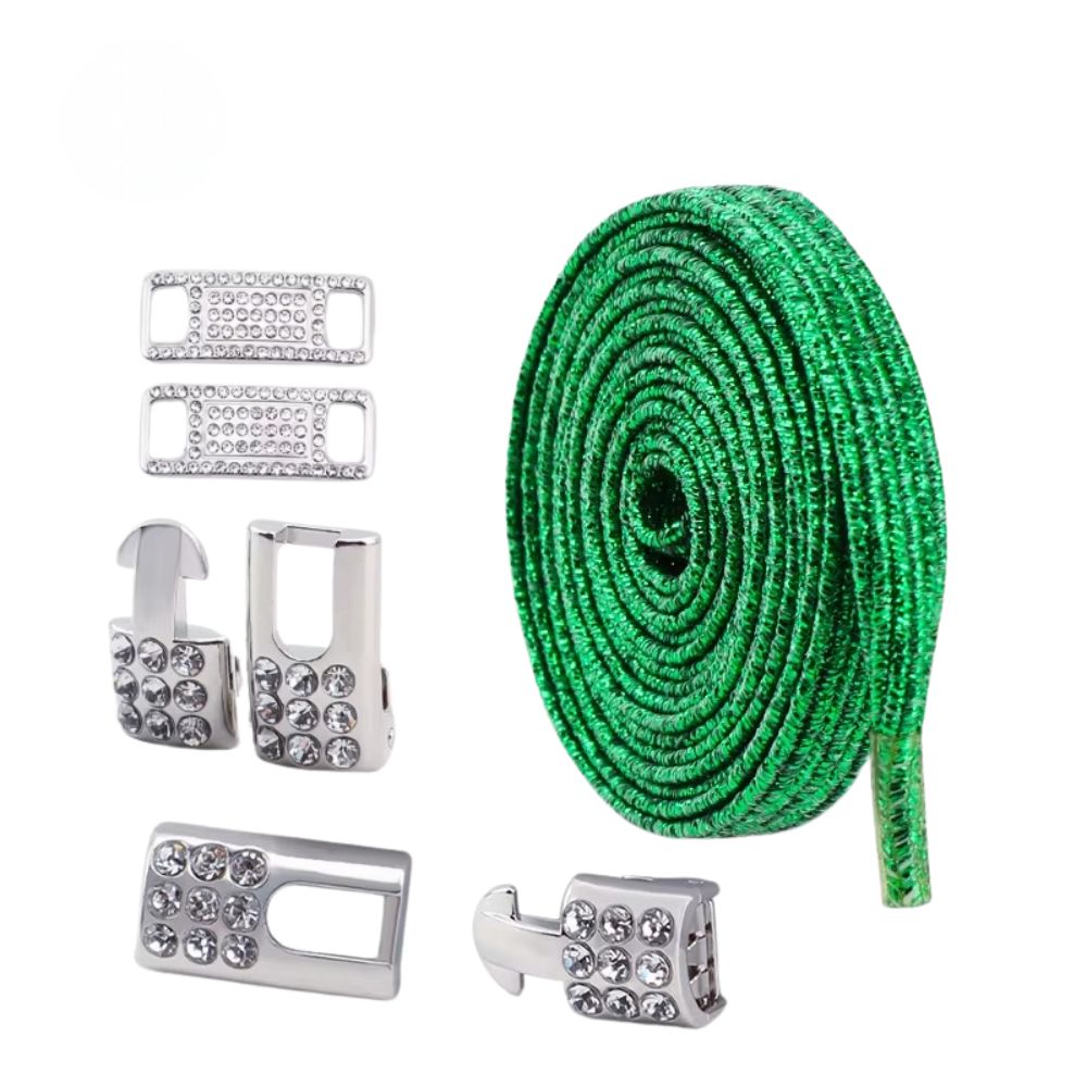 Bling elastische veters groen plat met zilveren sluiting