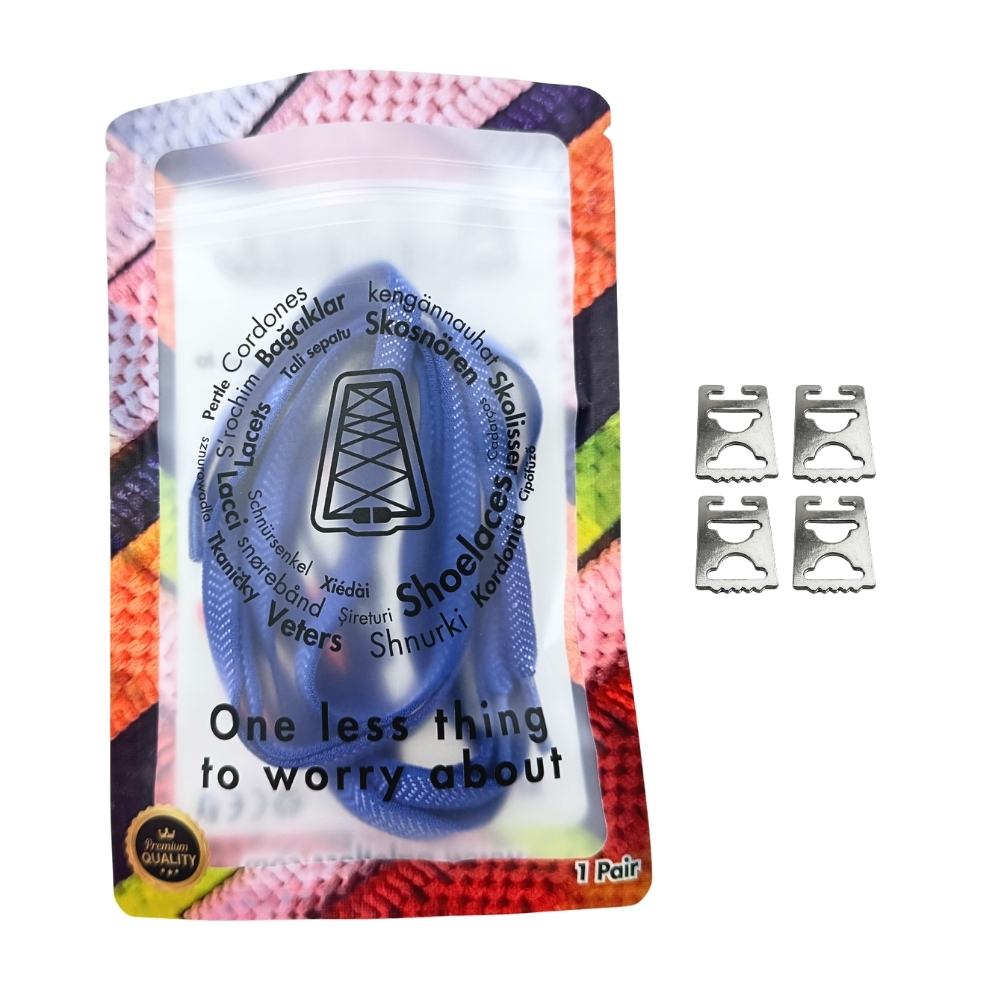 Elastische veters onzichtbaar strikken plat 8mm onzichtbare clipjes blauw in luxe verpakking