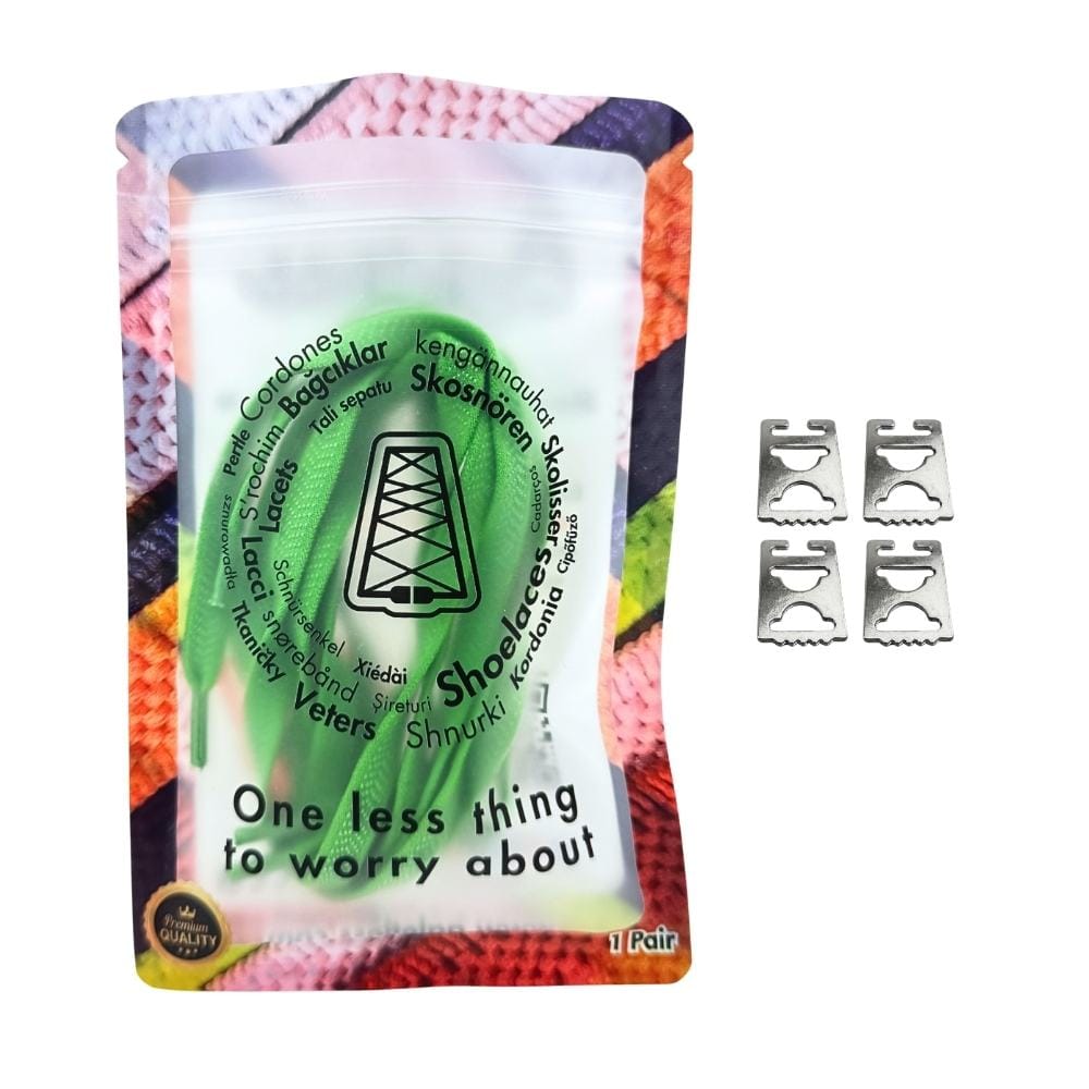 Elastische veters onzichtbaar strikken plat 8mm onzichtbare clipjes groen in luxe verpakking