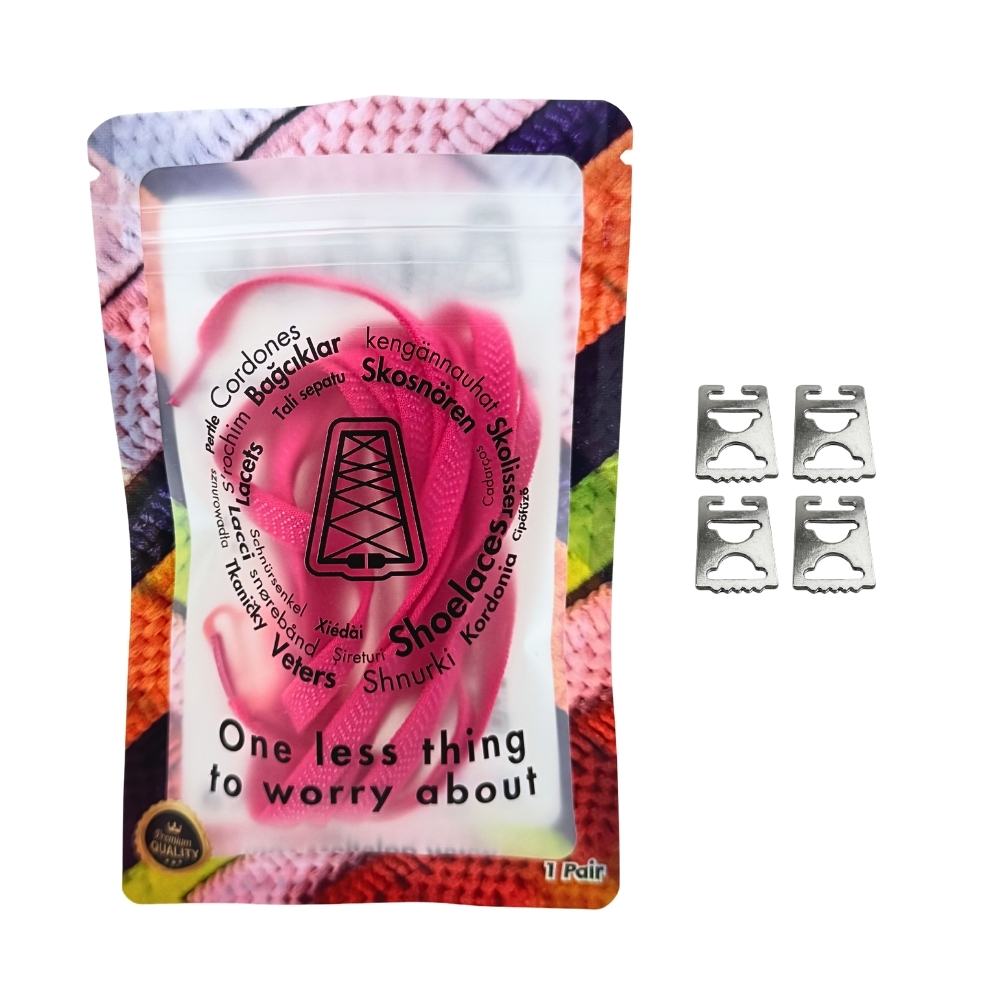 Elastische veters onzichtbaar strikken plat 8mm onzichtbare clipjes rozenrood in luxe verpakking