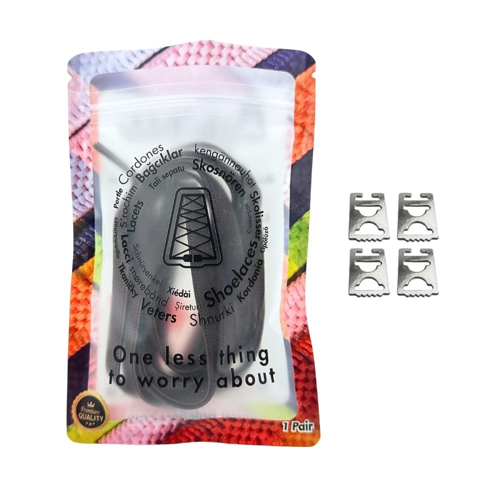 Elastische veters onzichtbaar strikken plat 9mm onzichtbare clipjes donkerbruin in luxe verpakking