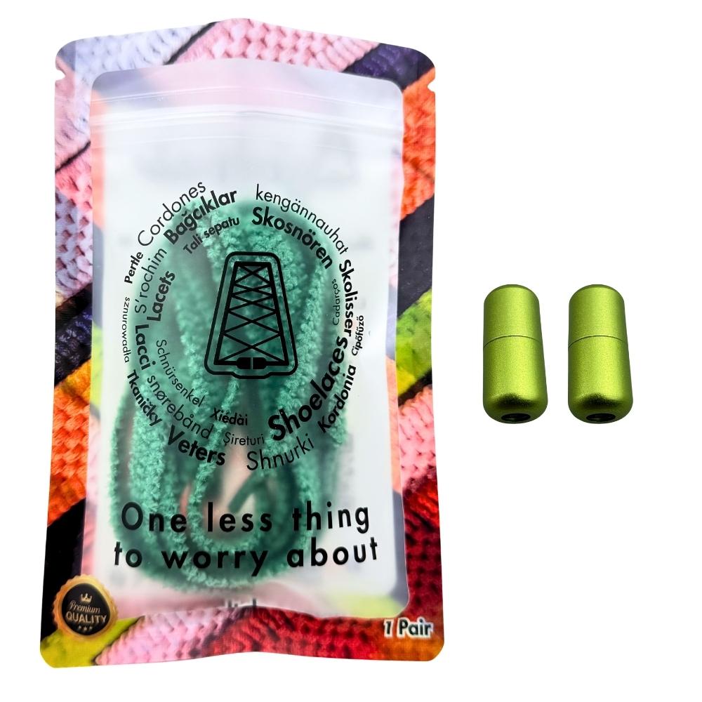 Elastische veters zonder strikken fluffy 7mm capsule sluiting groen in luxe verpakking