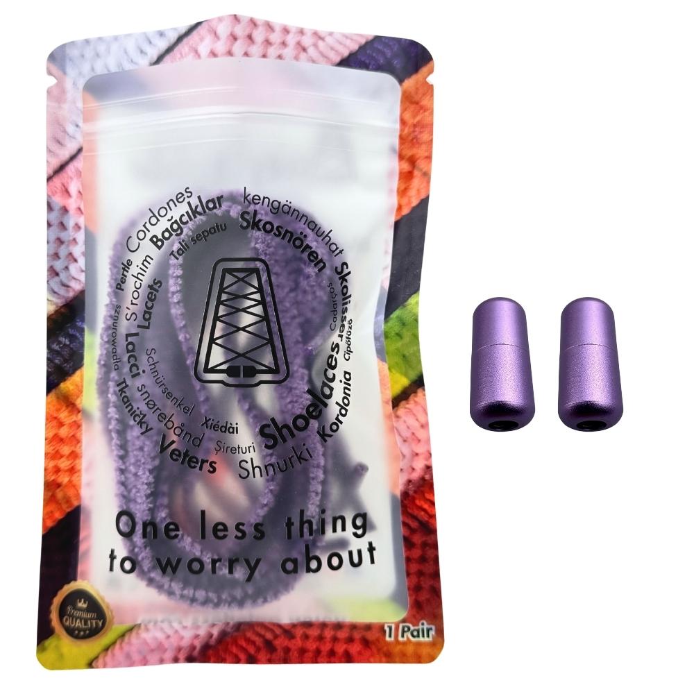 Elastische veters zonder strikken fluffy 7mm capsule sluiting paars in luxe verpakking