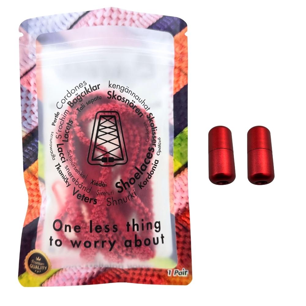 Elastische veters zonder strikken fluffy 7mm capsule sluiting rood in luxe verpakking