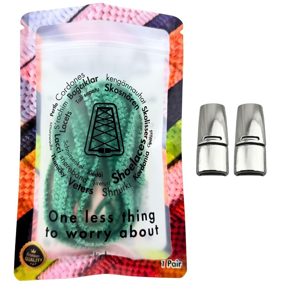 Elastische veters zonder strikken fluffy 7mm magnetische sluiting groen in luxe verpakking