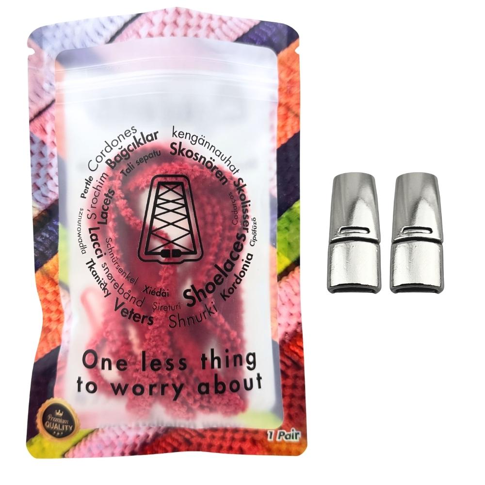 Elastische veters zonder strikken fluffy 7mm magnetische sluiting rood in luxe verpakking