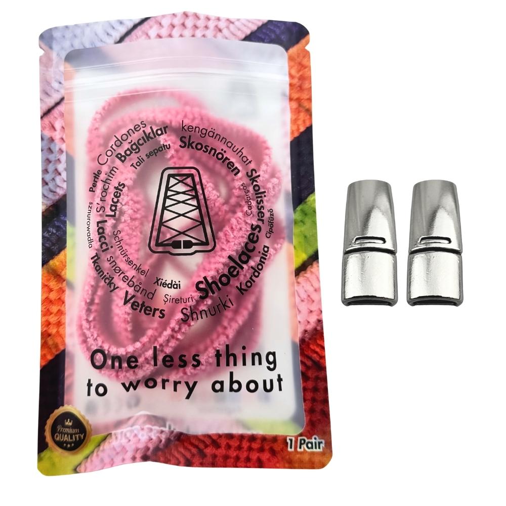 Elastische veters zonder strikken fluffy 7mm magnetische sluiting rozenrood in luxe verpakking