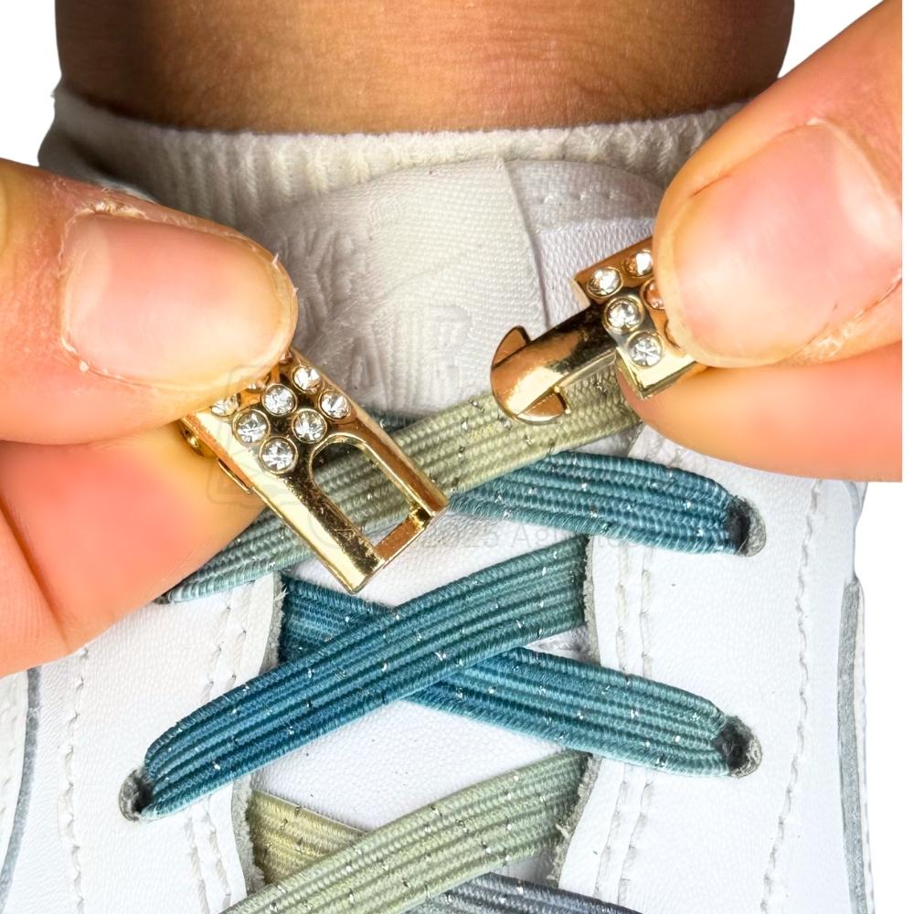 Elastische veters zonder strikken bling bling 6mm haak sluiting stars detailfoto van hoe de sluiting werkt