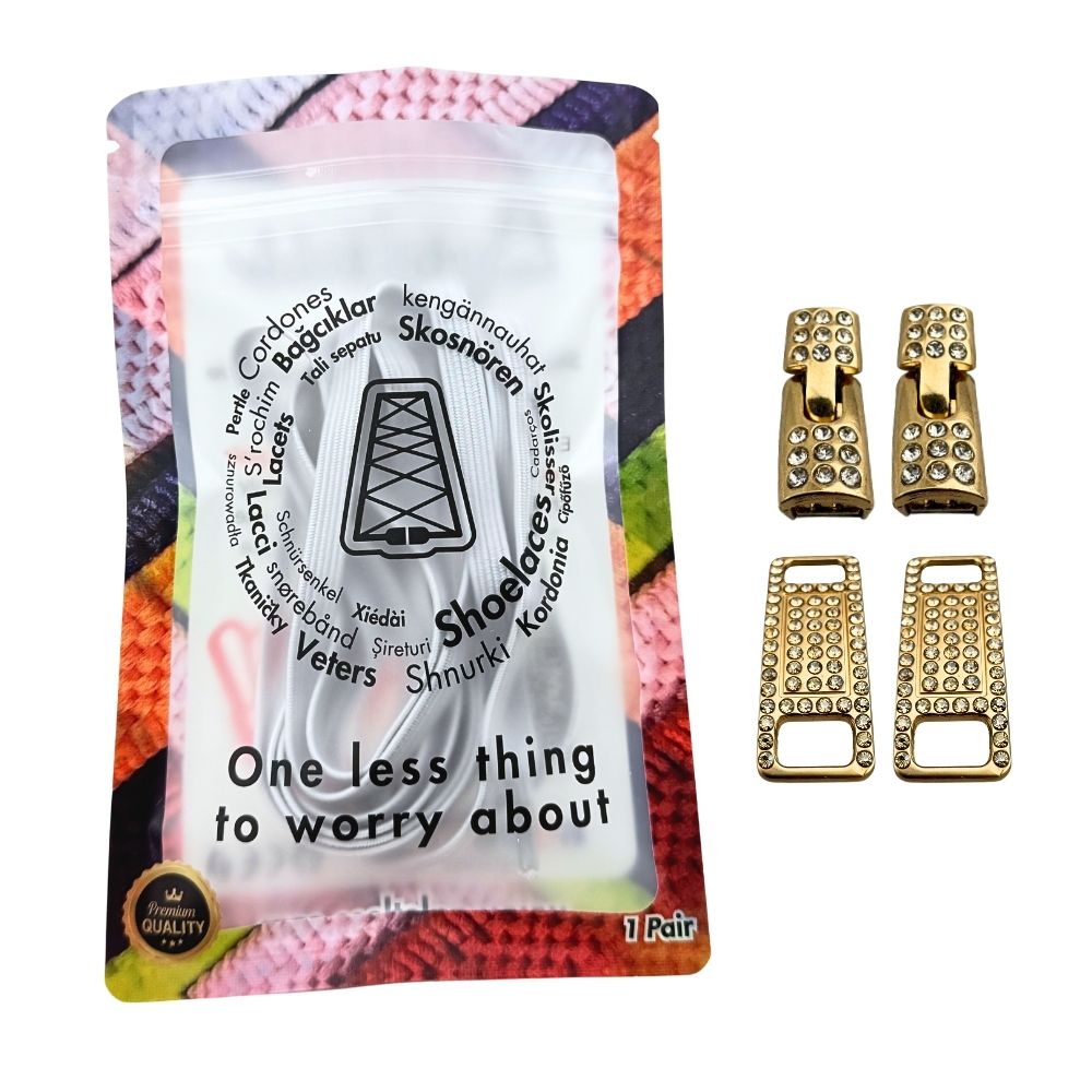 Elastische veters zonder strikken bling bling 6mm haak sluiting wit in luxe verpakking