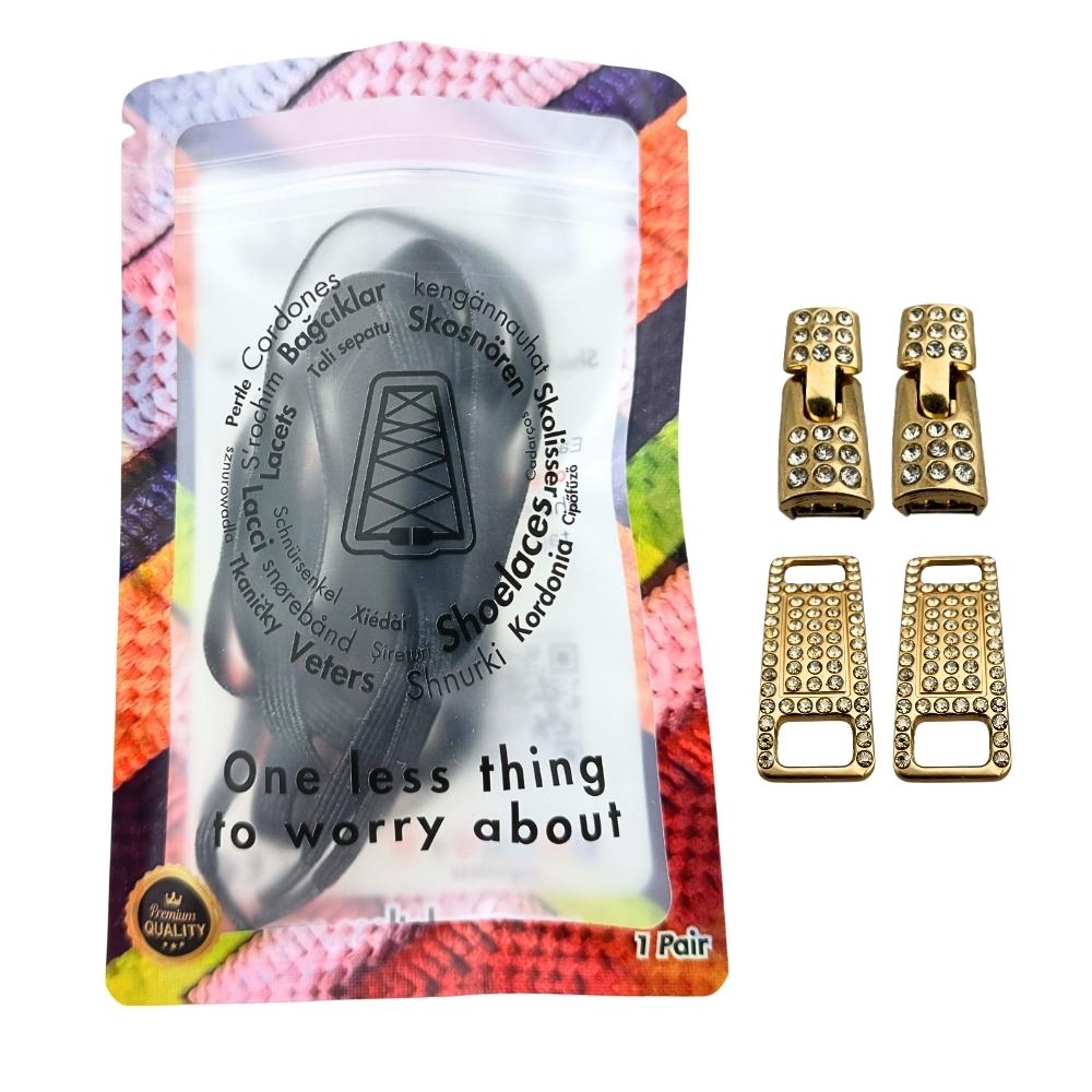 Elastische veters zonder strikken bling bling 6mm haak sluiting zwart in luxe verpakking