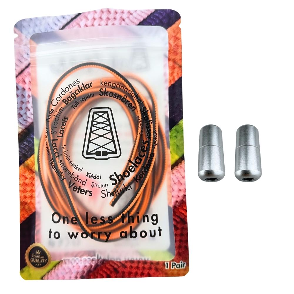 Elastische veters zonder strikken driehoek 3mm capsule sluiting zwart oranje in luxe verpakking