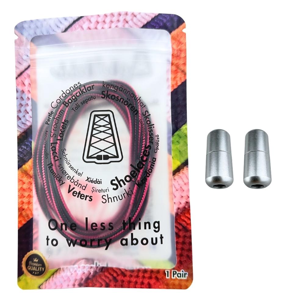 Elastische veters zonder strikken driehoek 3mm capsule sluiting zwart rozenrood in luxe verpakking