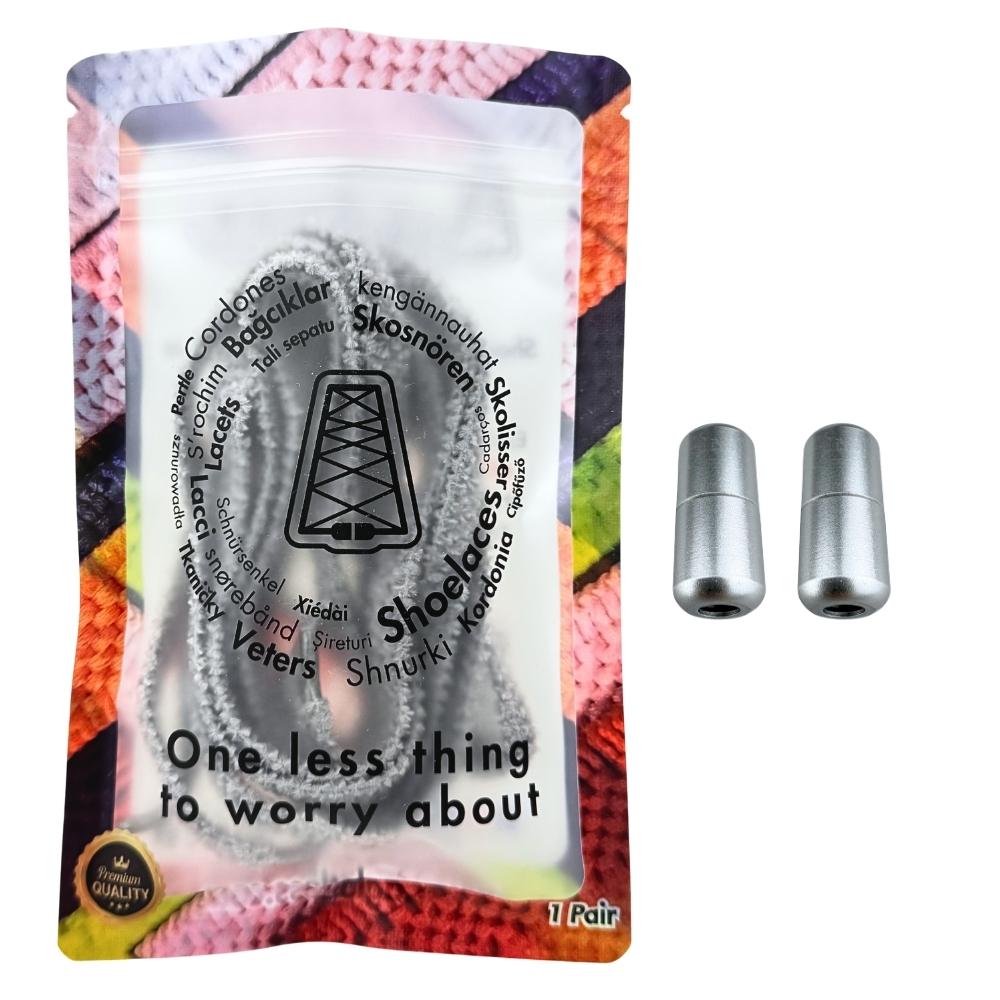 Elastische veters zonder strikken fluffy 7mm capsule sluiting grijs in luxe verpakking