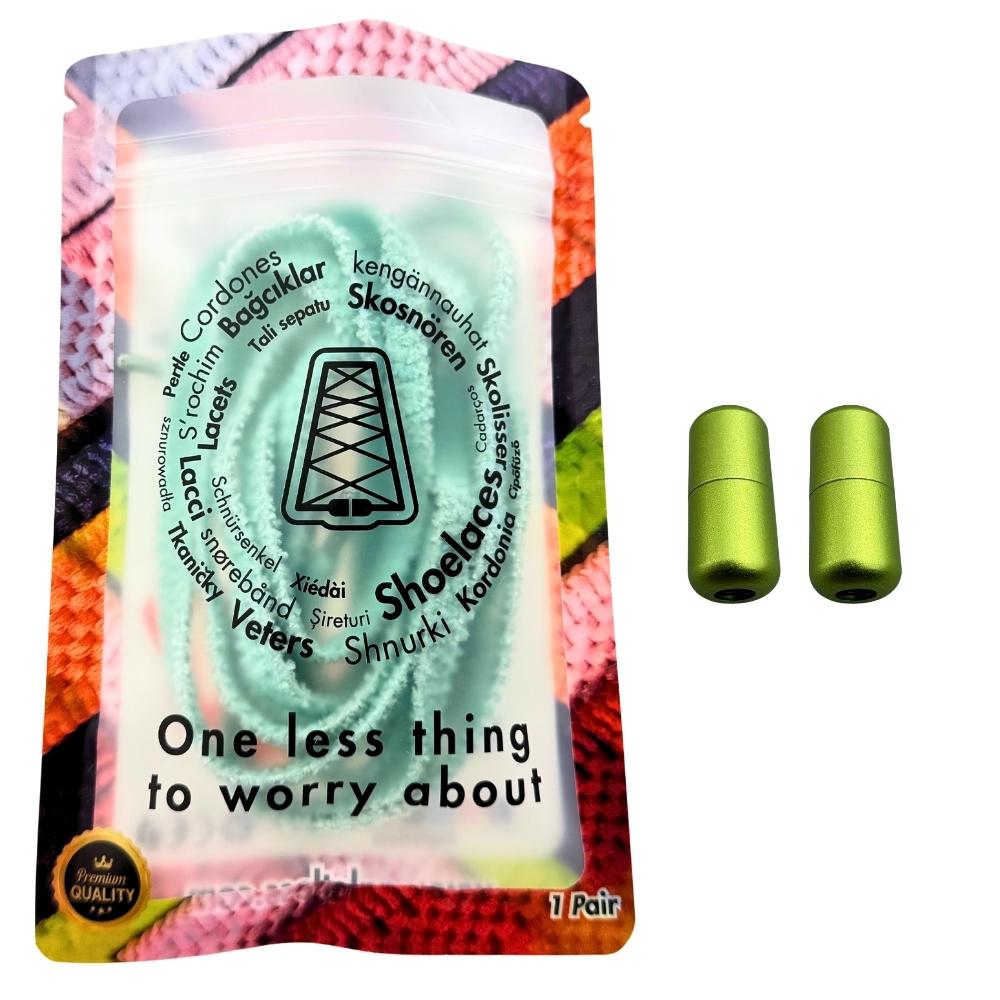 Elastische veters zonder strikken fluffy 7mm capsule sluiting hemelsblauw in luxe verpakking