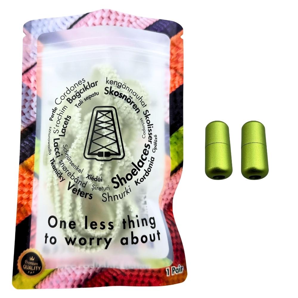 Elastische veters zonder strikken fluffy 7mm capsule sluiting lichtgroen in luxe verpakking