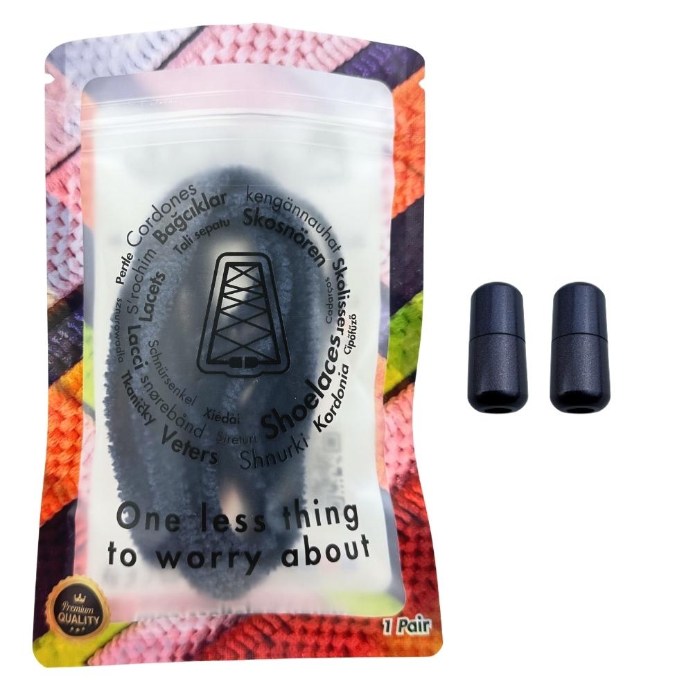 Elastische veters zonder strikken fluffy 7mm capsule sluiting marineblauw in luxe verpakking