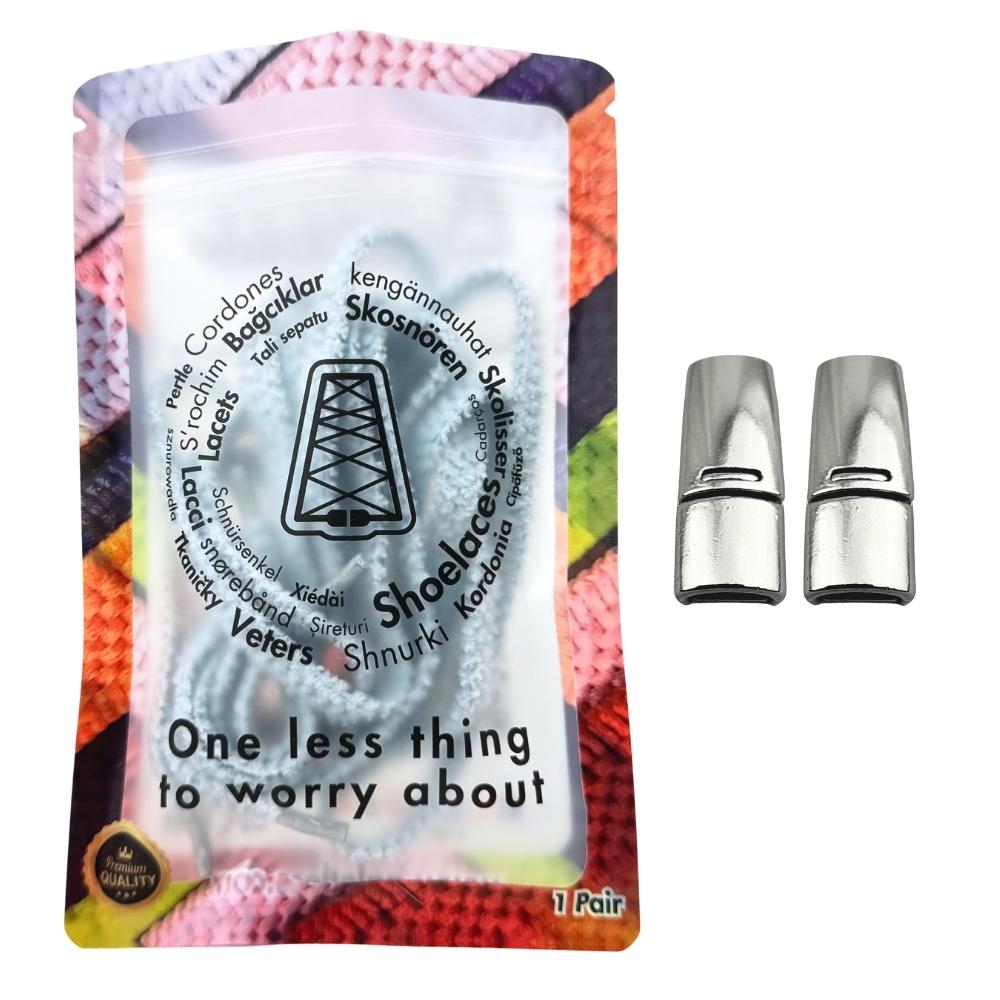 Elastische veters zonder strikken fluffy 7mm magnetische sluiting lichtblauw in luxe verpakking