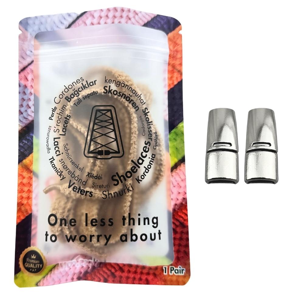 Elastische veters zonder strikken fluffy 7mm magnetische sluiting lichtbruin in luxe verpakking