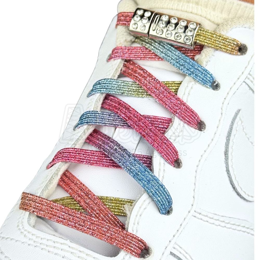 Elastische veters zonder strikken glitter 6mm bling magnetische sluiting candy geregen in witte Nike Air Force 1