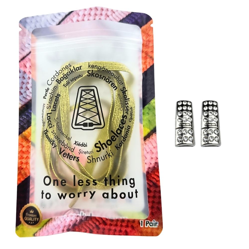 Elastische veters zonder strikken glitter 6mm bling magnetische sluiting goud in luxe verpakking