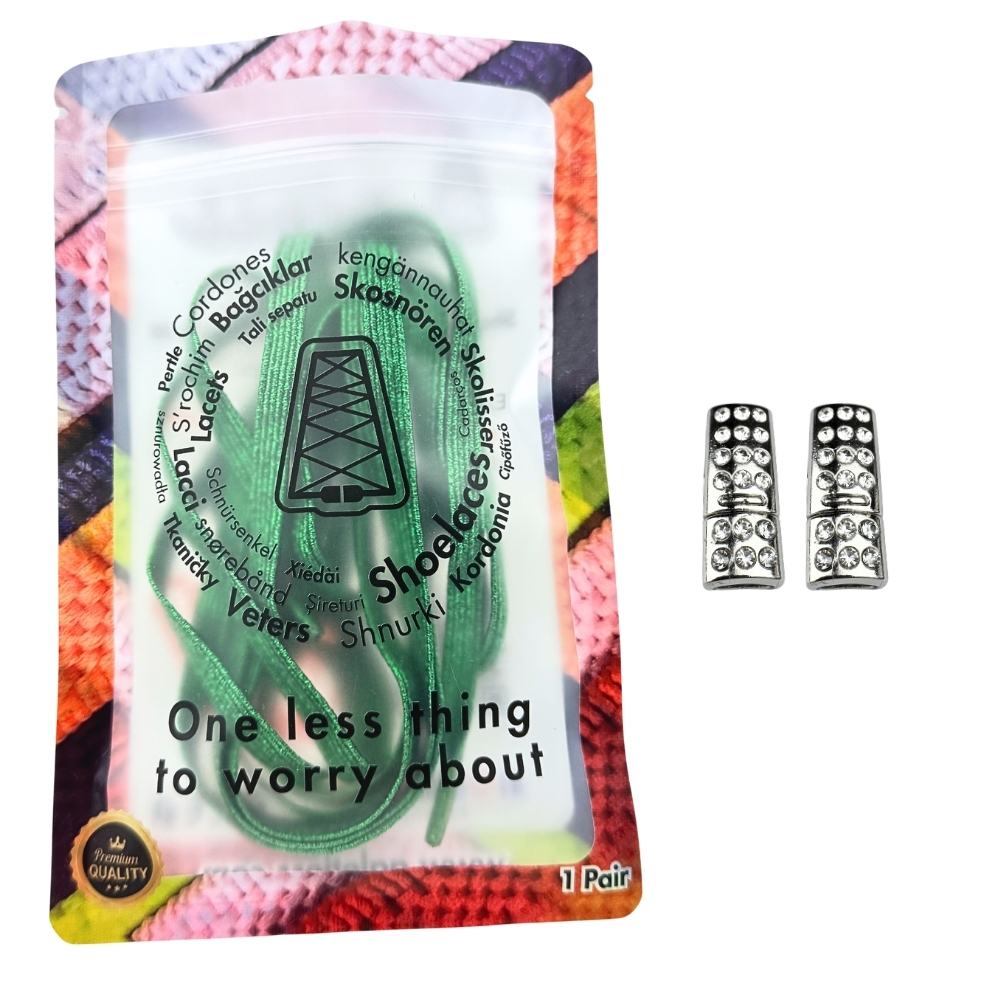 Elastische veters zonder strikken glitter 6mm bling magnetische sluiting groen in luxe verpakking