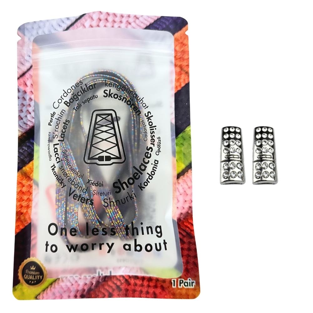 Elastische veters zonder strikken glitter 6mm bling magnetische sluiting regenboog in luxe verpakking