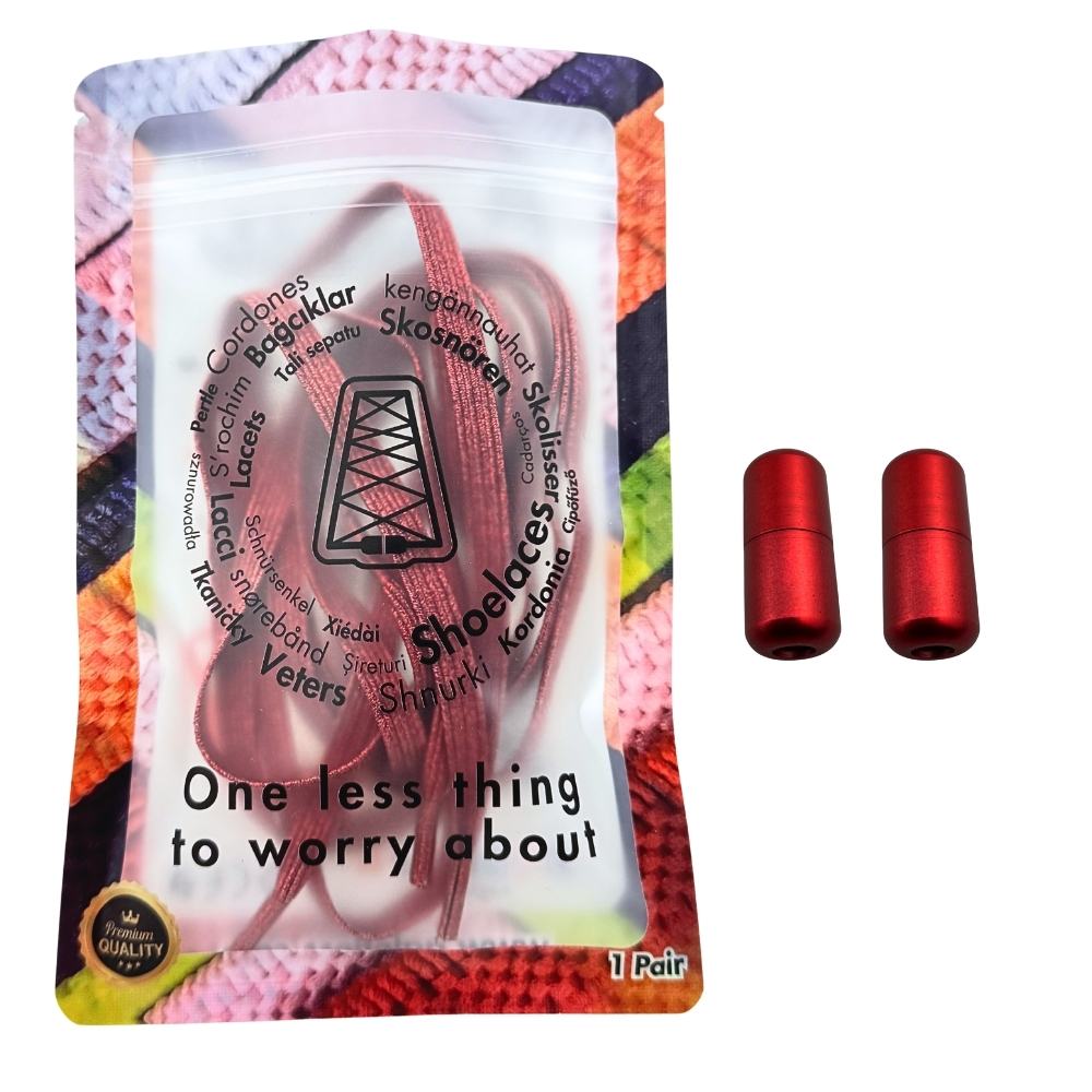 Elastische veters zonder strikken glitter 6mm capsule sluiting rood in luxe verpakking