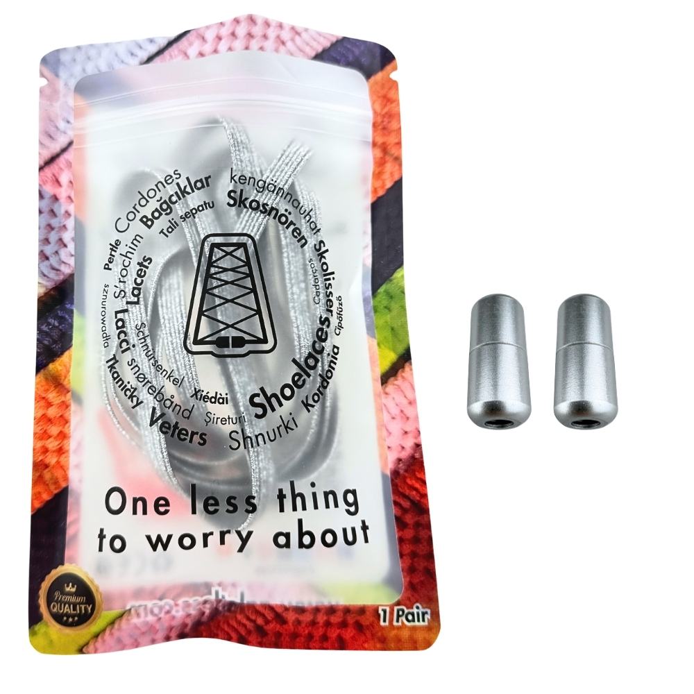 Elastische veters zonder strikken glitter 6mm capsule sluiting zilver in luxe verpakking