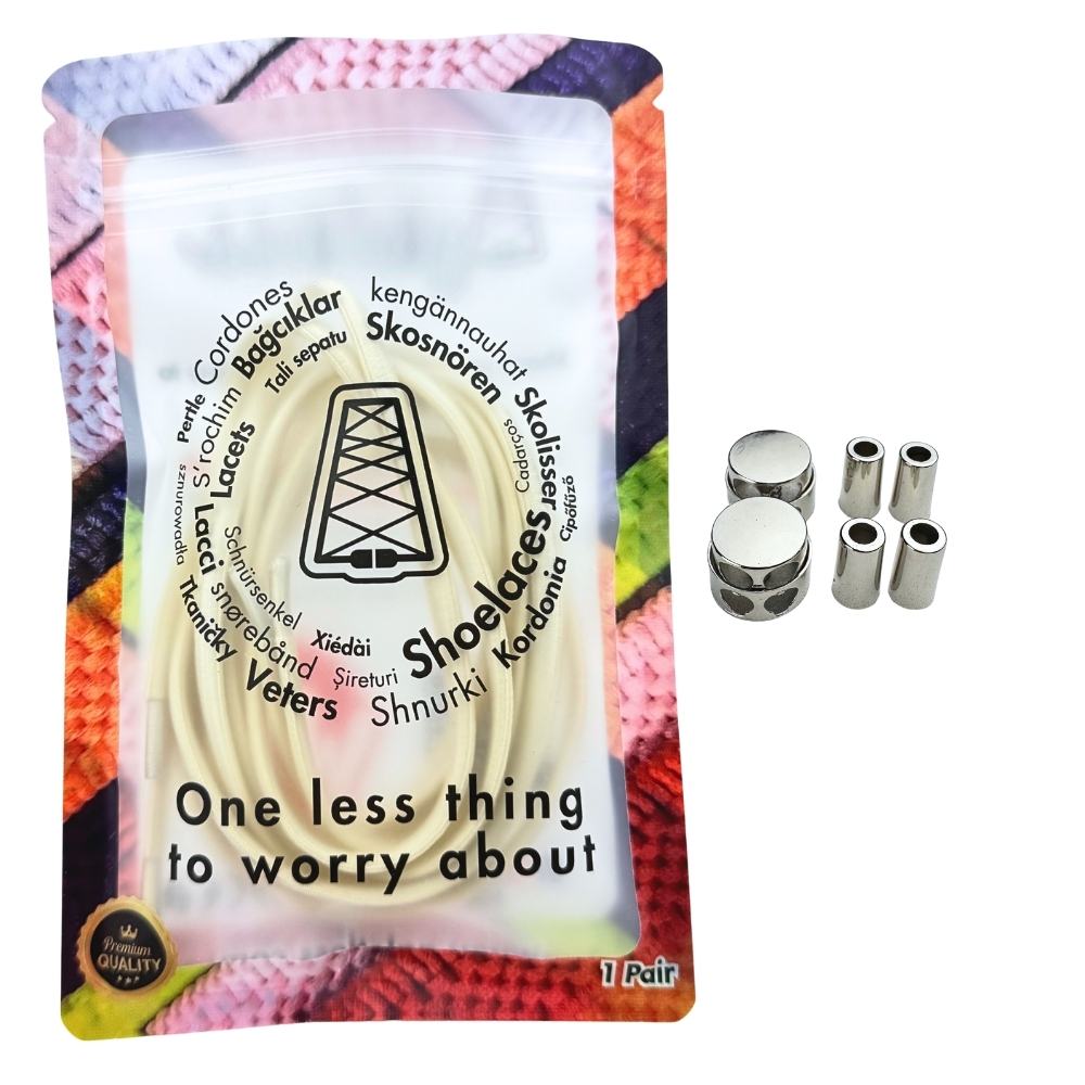 Elastische veters zonder strikken ovaal 4mm luxe lock beige in luxe verpakking