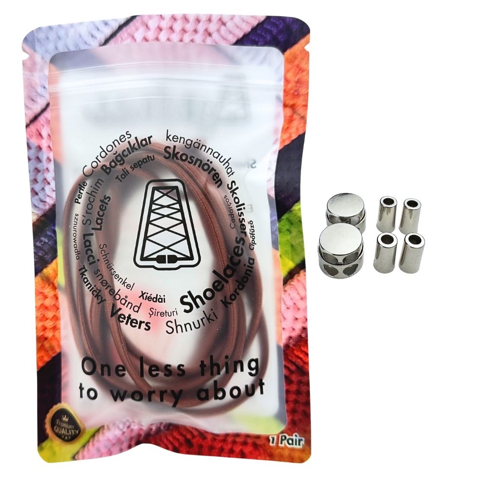 Elastische veters zonder strikken ovaal 4mm luxe lock bruin in luxe verpakking