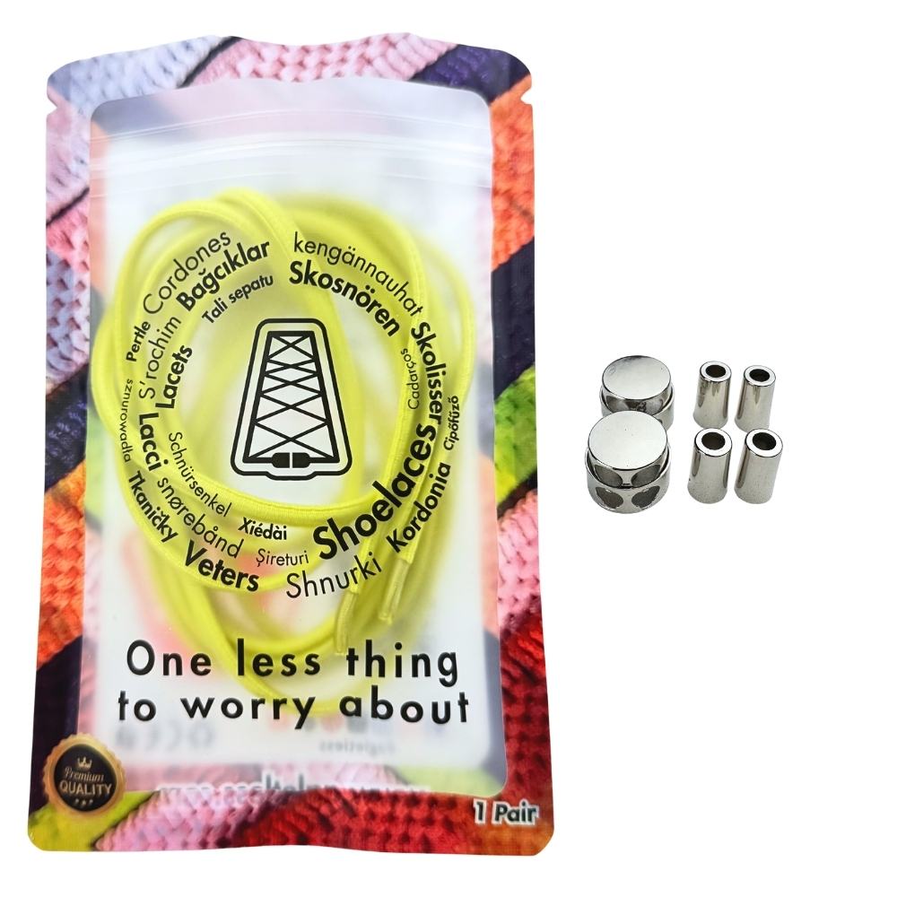 Elastische veters zonder strikken ovaal 4mm luxe lock citroengeel in luxe verpakking