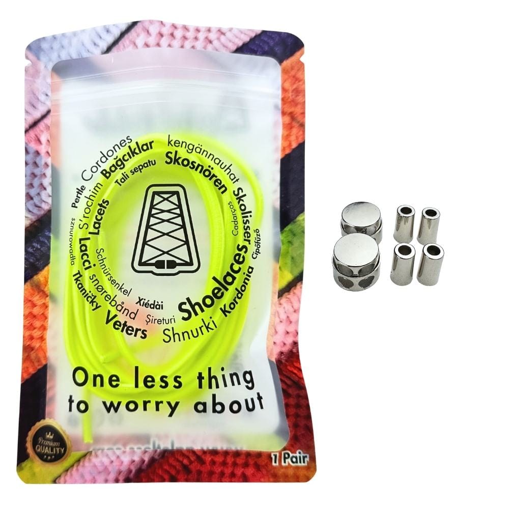 Elastische veters zonder strikken ovaal 4mm luxe lock fluorescerend groen in luxe verpakking