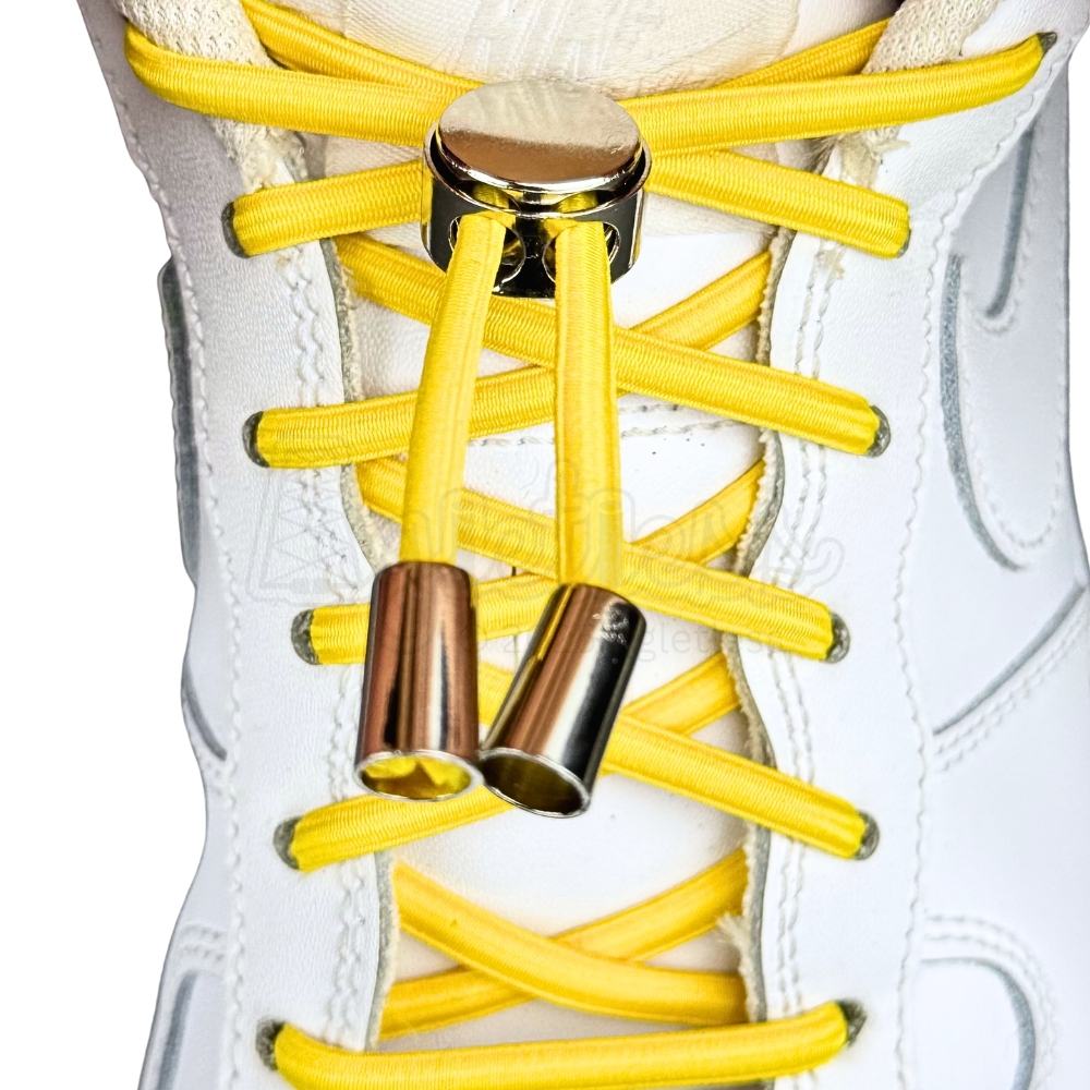 Elastische veters zonder strikken ovaal 4mm luxe lock geel met stretch uitgerekt