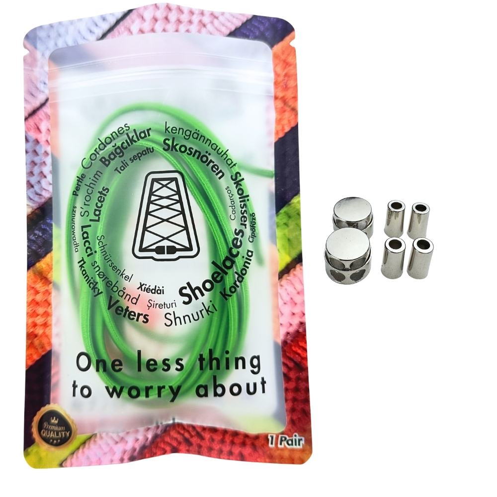 Elastische veters zonder strikken ovaal 4mm luxe lock groen in luxe verpakking