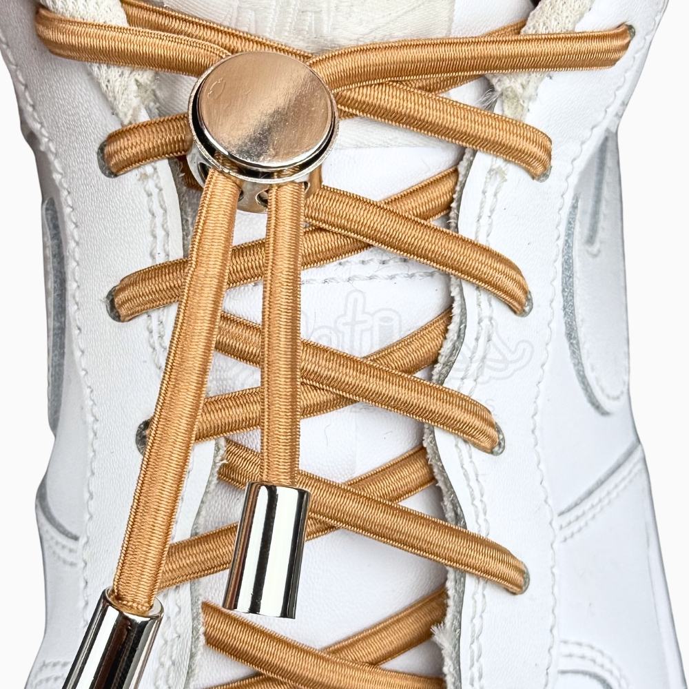 Elastische veters zonder strikken ovaal 4mm luxe lock khaki met stretch uitgerekt