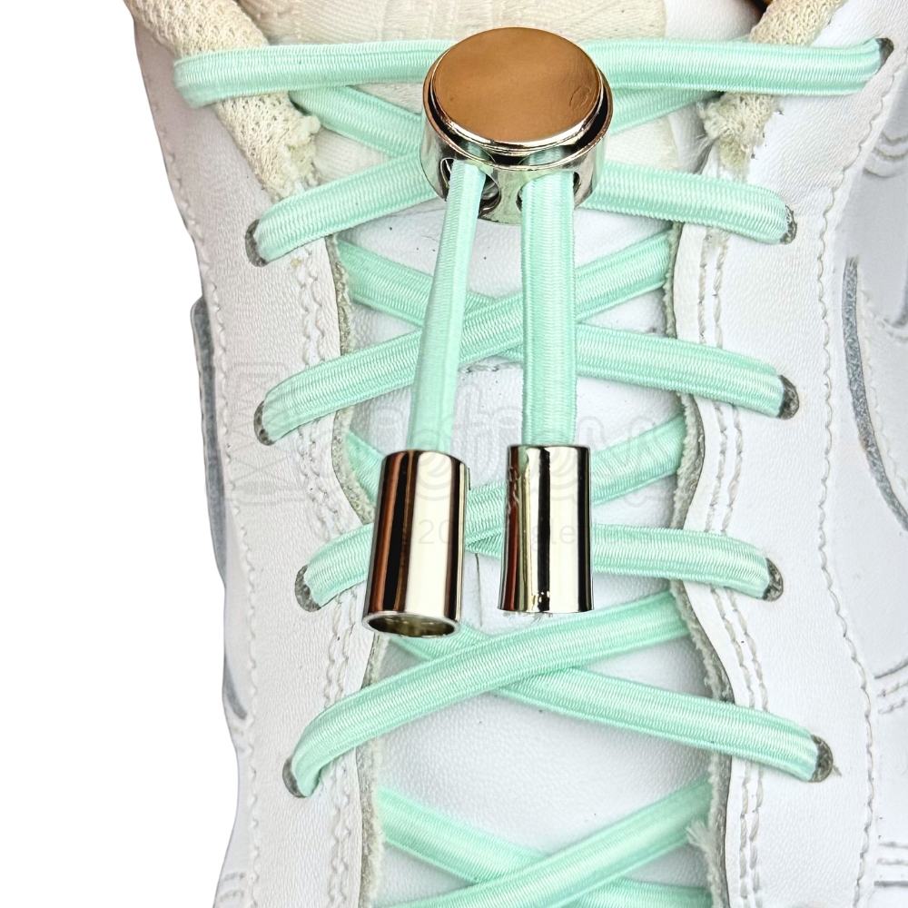 Elastische veters zonder strikken ovaal 4mm luxe lock lichtgroen met stretch uitgerekt