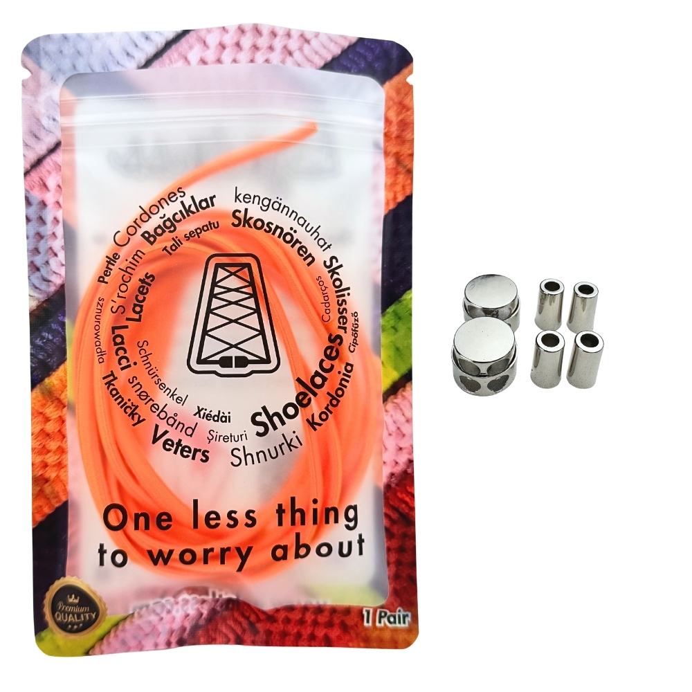 Elastische veters zonder strikken ovaal 4mm luxe lock oranje in luxe verpakking