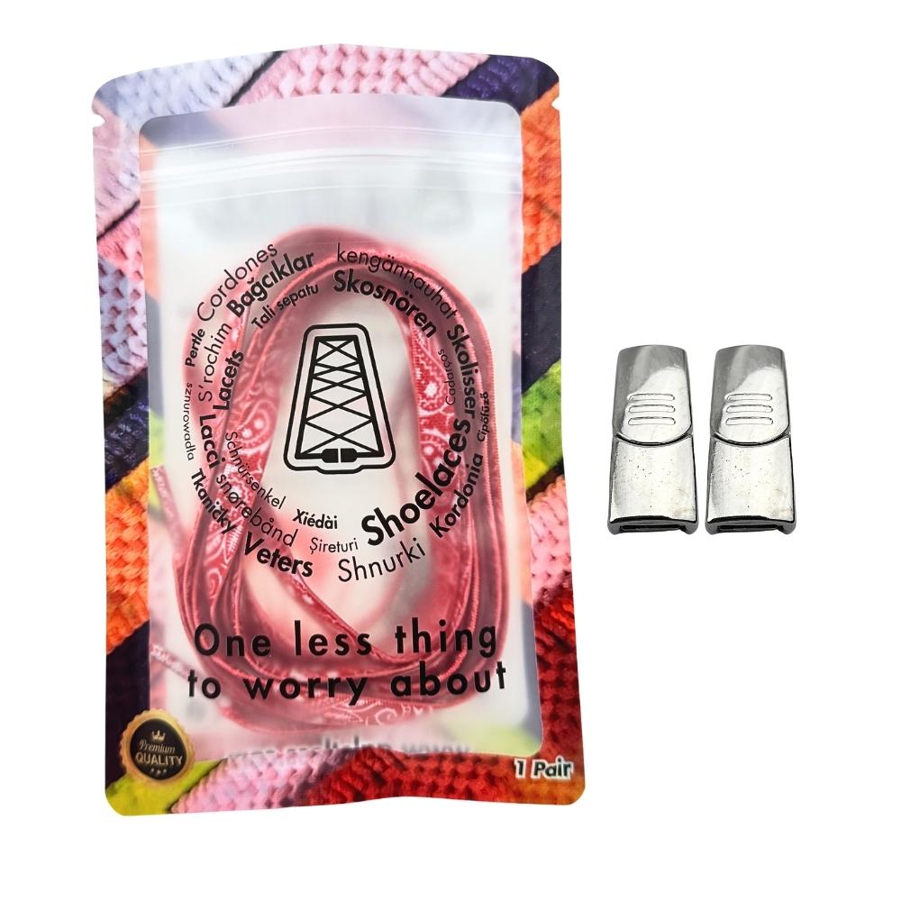 Elastische veters zonder strikken paisley 9mm magnetische sluiting rood wit in luxe verpakking