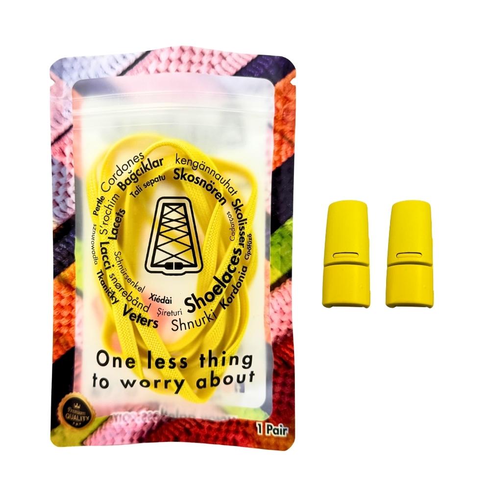 Elastische veters zonder strikken plat 6mm magnetische sluiting geel in luxe verpakking