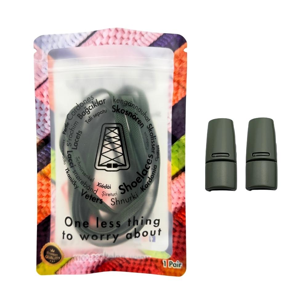 Elastische veters zonder strikken plat 6mm magnetische sluiting mosgroen in luxe verpakking