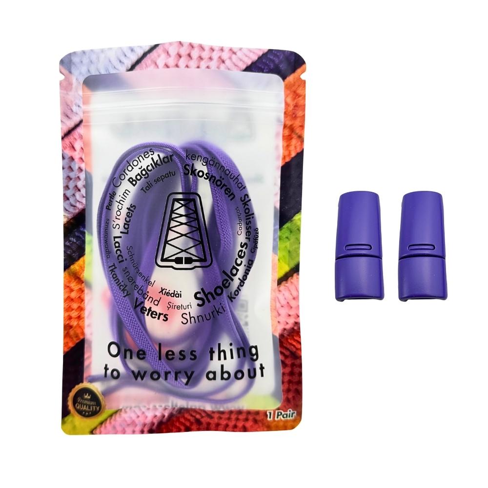 Elastische veters zonder strikken plat 6mm magnetische sluiting paars in luxe verpakking