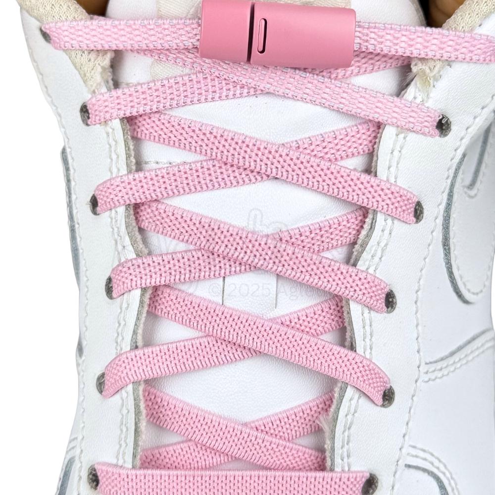 Elastische veters zonder strikken plat 6mm magnetische sluiting roze met stretch uitgerekt