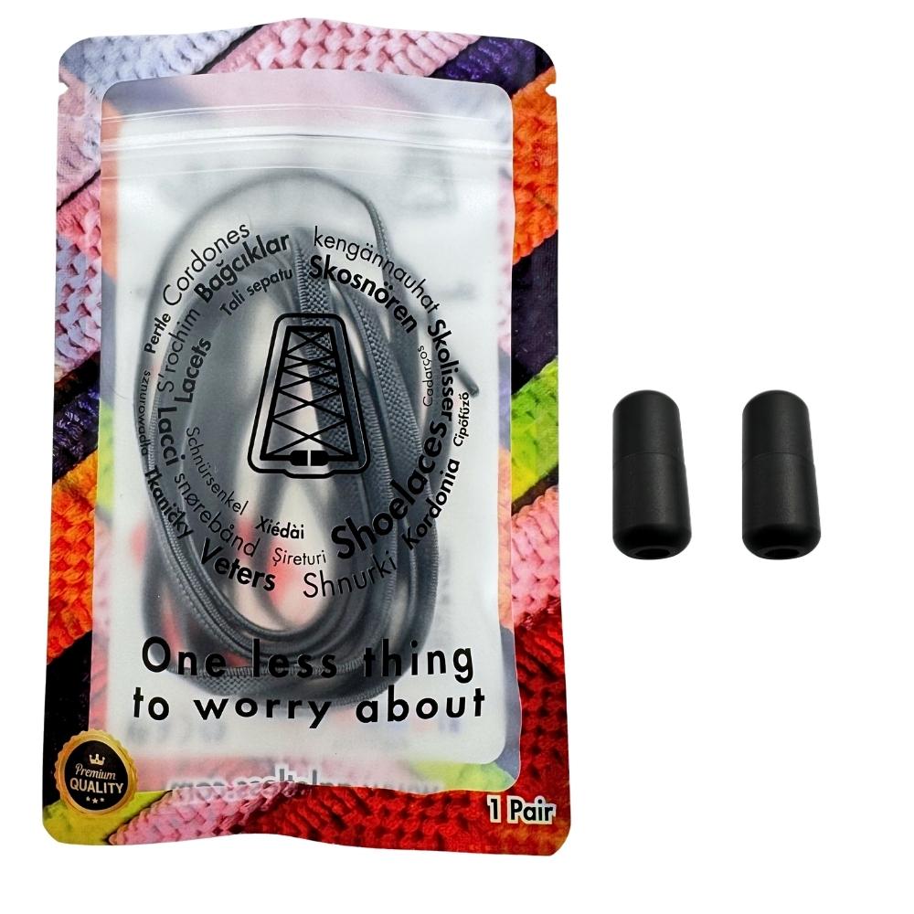 Elastische veters zonder strikken plat 6mm metalen draai capsule antraciet in luxe verpakking