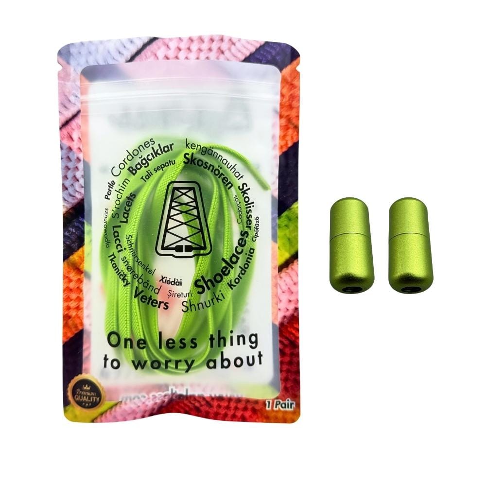 Elastische veters zonder strikken plat 6mm metalen draai capsule appelgroen in luxe verpakking