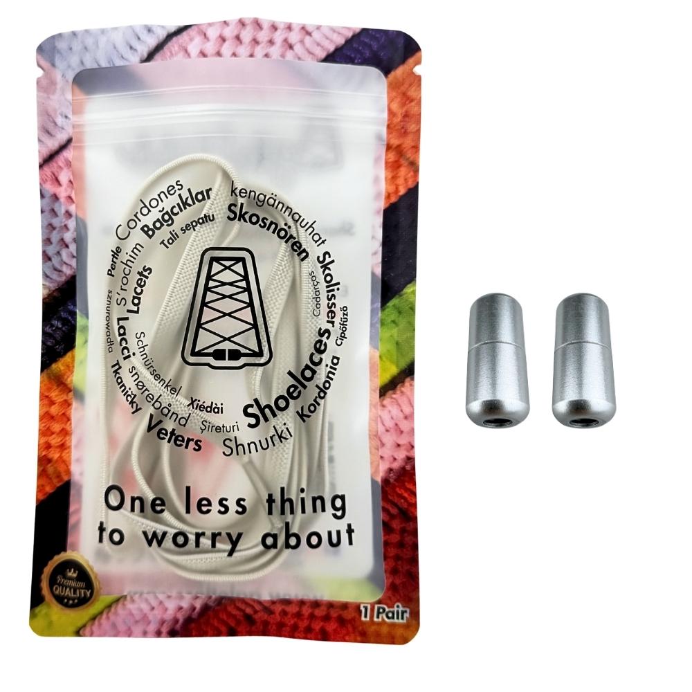 Elastische veters zonder strikken plat 6mm metalen draai capsule beige in luxe verpakking